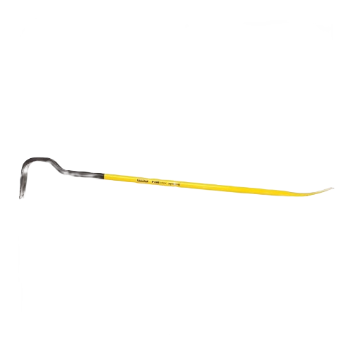 Yellow handled 36-inch wrecking bar with curved steel ends for prying and demolition in home improvement tasks