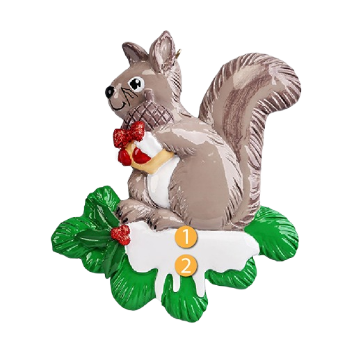 Brown squirrel ornament holding acorn with red bow on snow-covered greenery from Christmas Ornaments & Tree Decorations collection