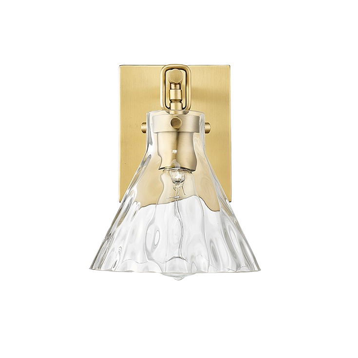 Vintage brass wall sconce with clear water glass shade for bathroom or vanity lighting under $100 collections