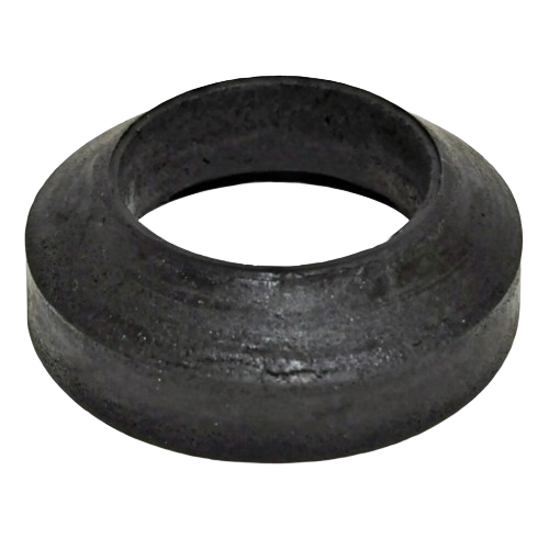 Black rubber flush valve spud gasket designed for plumbing repair and home improvement tasks
