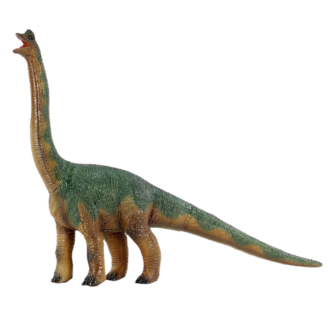 Green and tan soft stuffed brachiosaurus toy with detailed texture and long neck for imaginative play or display