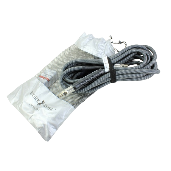 Gray 25 ft. lightweight air hose with metal fittings, packaged in a mesh storage bag for Air Tools & Accessories collection