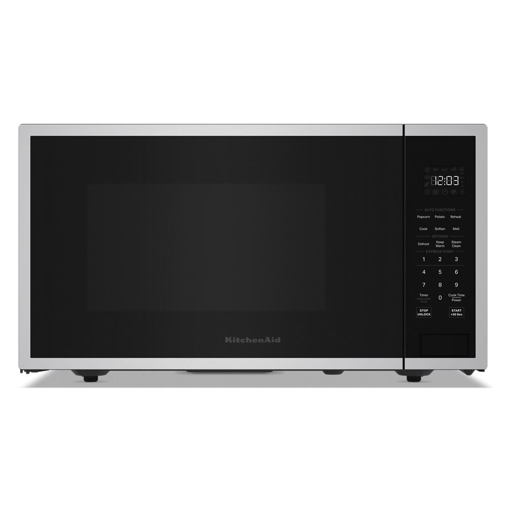 Stainless steel 2.2 cu. ft. countertop microwave with digital control panel in KitchenAid appliance collection