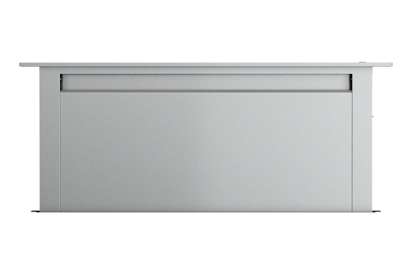 Stainless steel downdraft vent with sleek design for range hoods in modern kitchen and home improvement collections