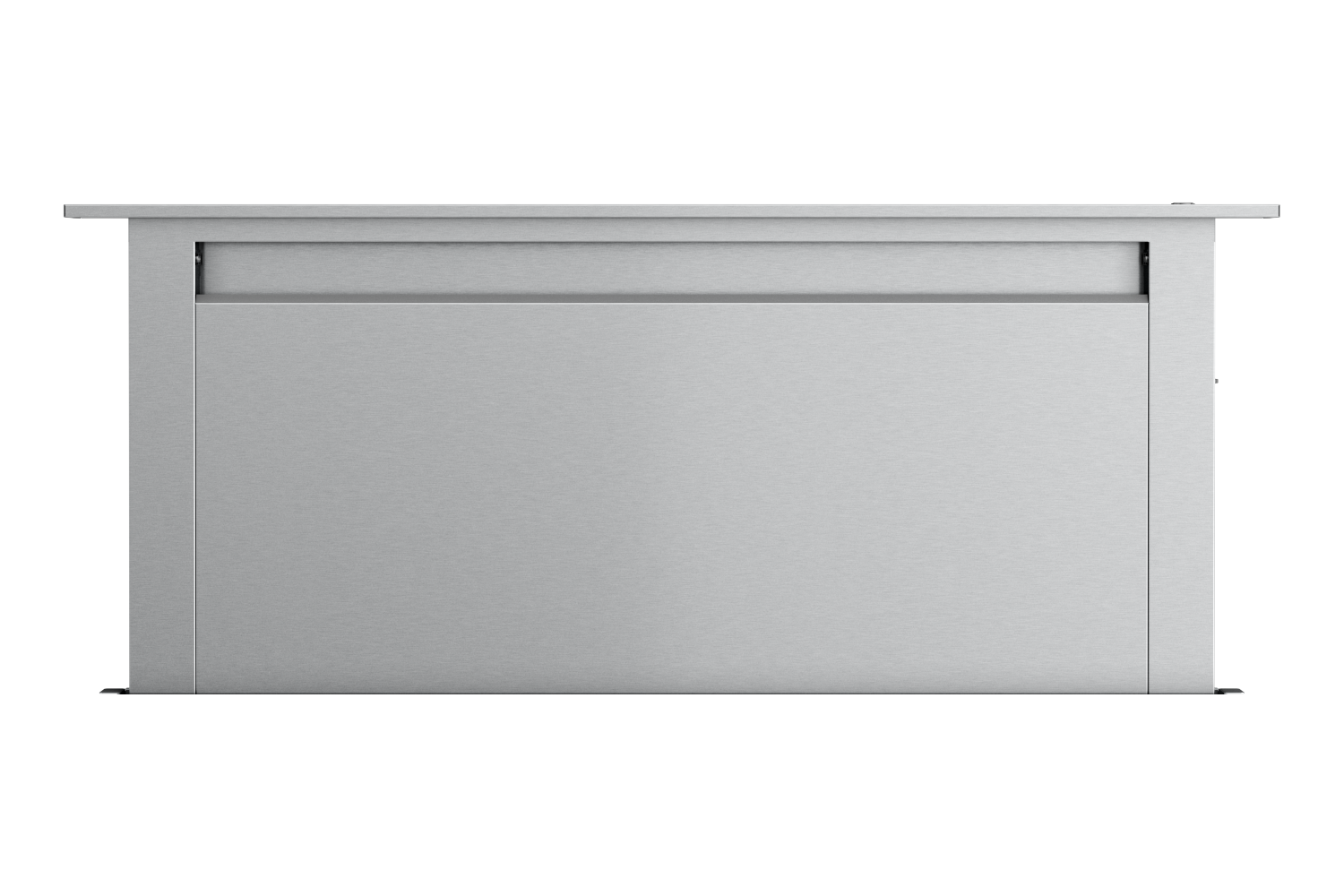 Stainless steel downdraft vent with sleek design for range hoods in modern kitchen and home improvement collections