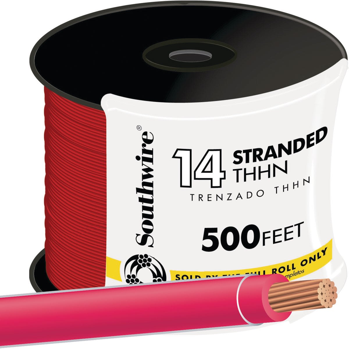 Red stranded 14 AWG THHN wire spool for electrical wiring in building wire and home improvement collections under $100