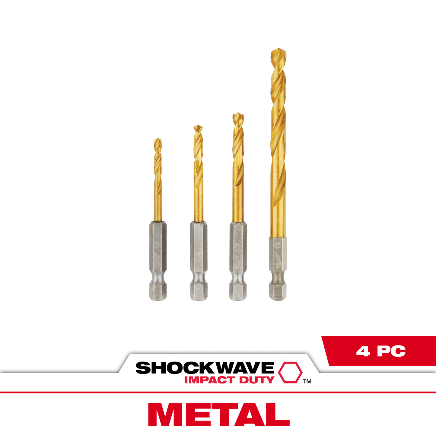 Milwaukee 4PC SHOCKWAVE™ Impact Duty RED HELIX™ Titanium Drill Bit Set