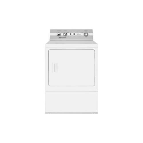 Front view of white electric dryer with mechanical controls in Dryers and Appliances collection