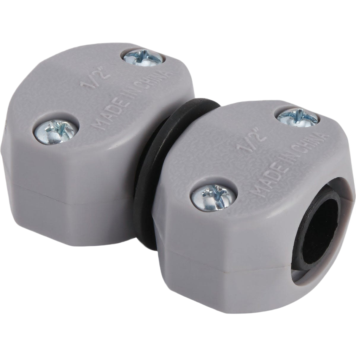 Gray poly hose mender with posi-clamp design and metal screws for watering and irrigation tools under $50 collections
