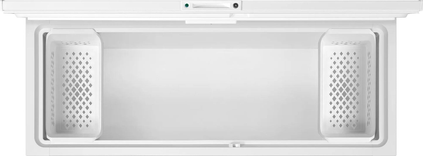 Top view of spacious white chest freezer with two removable baskets in Freezers & Ice Makers collection