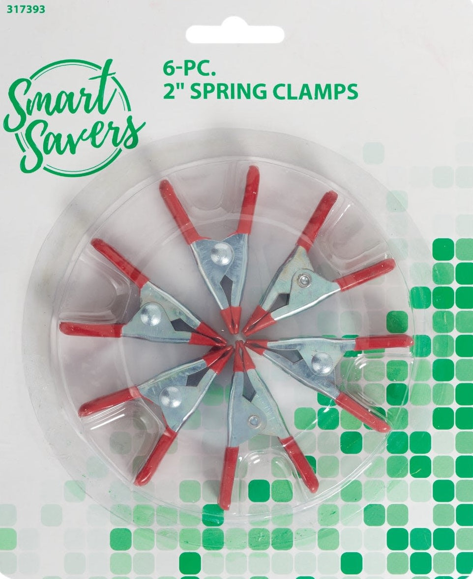 Set of six 2-inch spring clamps with red tips for secure gripping in hardware and home improvement projects under $25 collections
