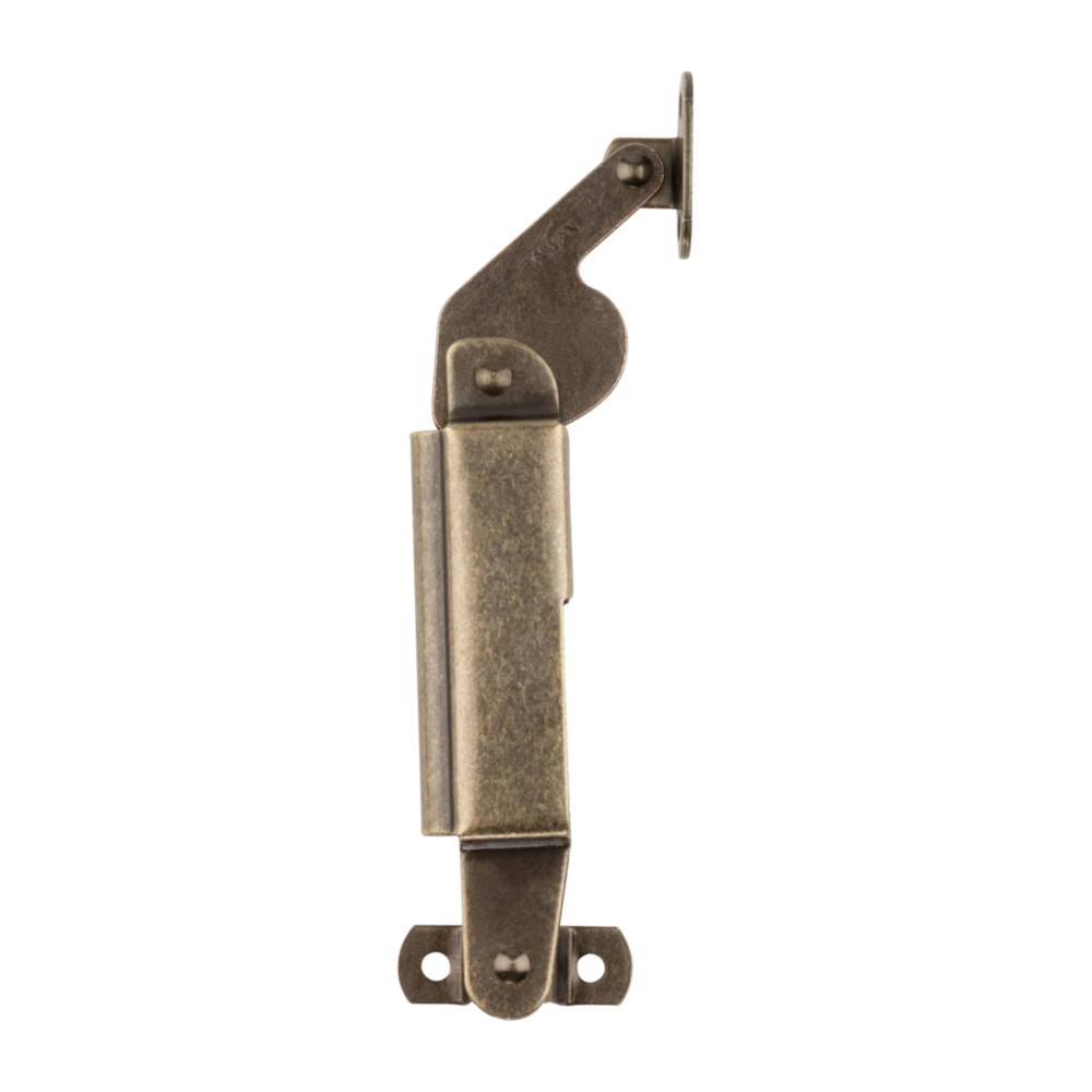 Antique brass left-handed spring lid support for cabinet and furniture hardware in home improvement collections under $50