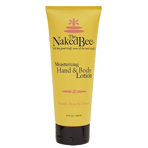 Yellow moisturizing hand and body lotion tube with vanilla, rose, and honey scent in skin care and health collections