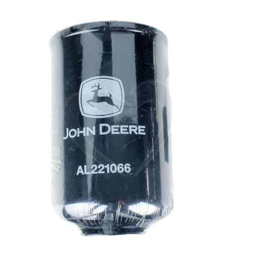 Black John Deere transmission oil filter with model number AL221066 for automotive and lubricant supplies collections