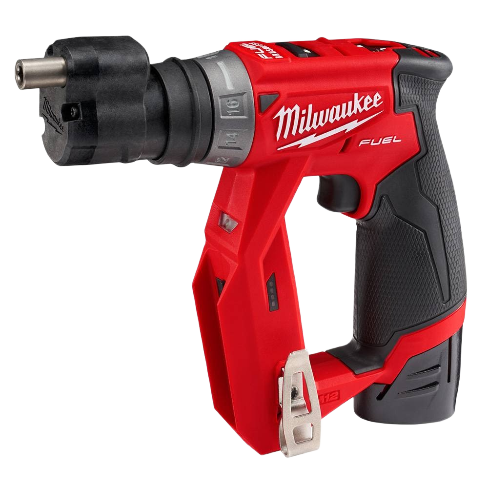 Red and black cordless installation drill/driver with adjustable torque settings and ergonomic grip for home improvement tasks