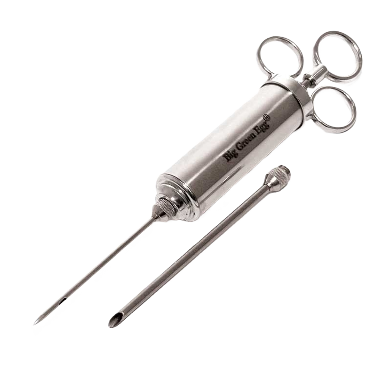 Stainless steel flavor injector with two ring handles and removable needle for precise meat seasoning in home cooking tools