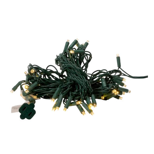 Tangled green wire string lights with warm white LED bulbs and two-prong plug for Christmas decoration and home improvement projects
