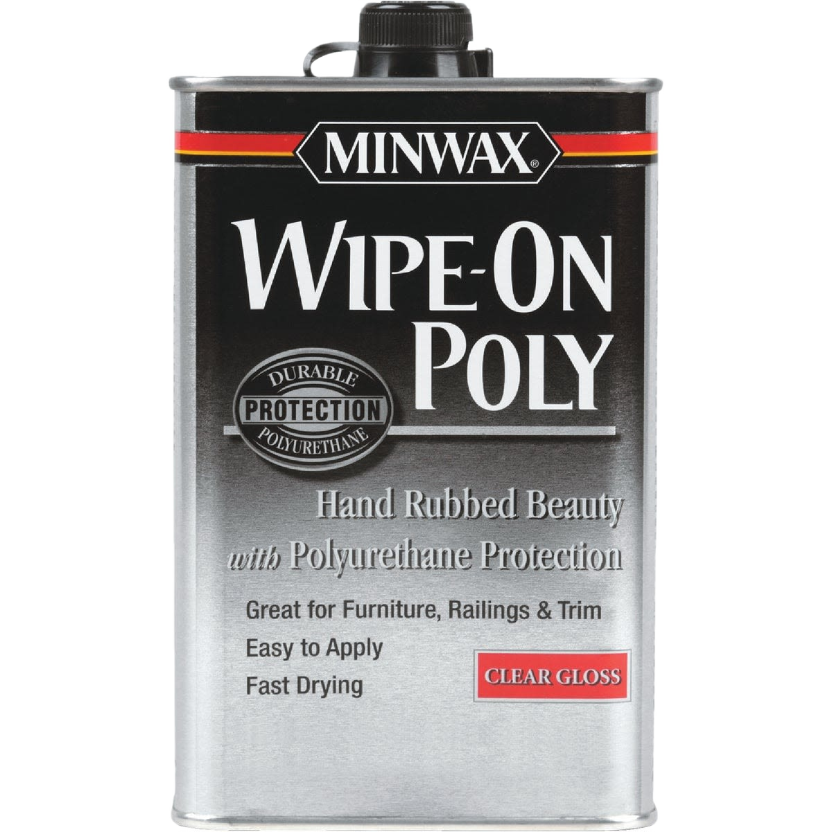 1-quart can of Minwax clear gloss wipe-on polyurethane for interior wood finishing and protection