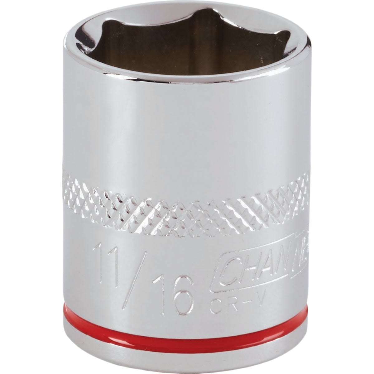 Chrome-finished shallow 6-point socket with 11/16 inch drive for hand tools and woodworking tools collections under $50