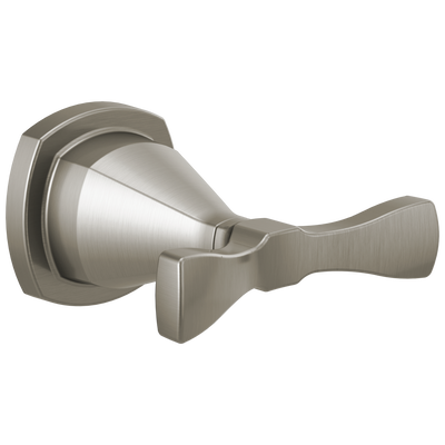 Brushed stainless steel double hook with angular design for hanging robes or towels in home improvement projects