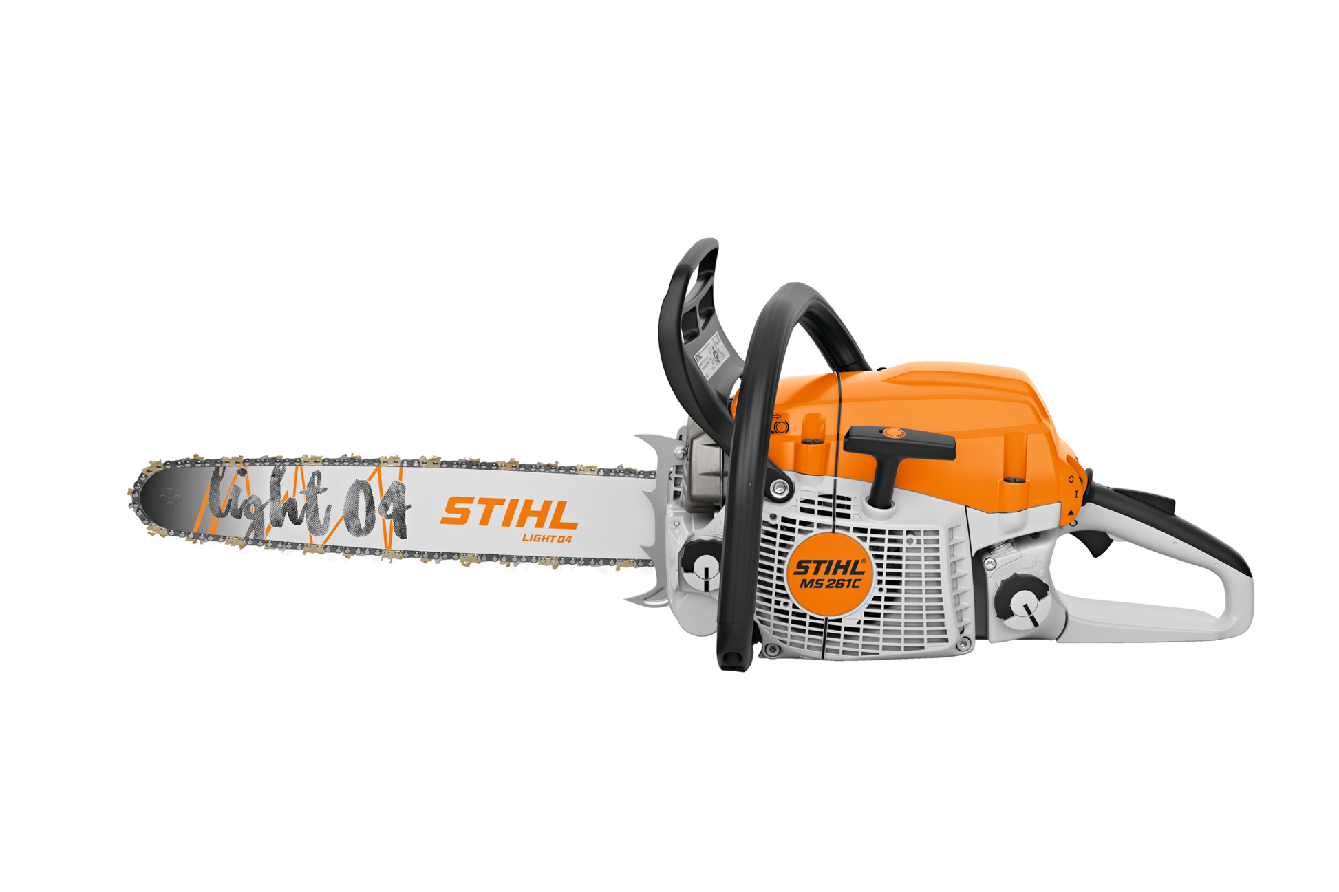 Orange and white gas-powered chainsaw with 18-inch cutting bar for heavy-duty woodworking and home improvement tasks