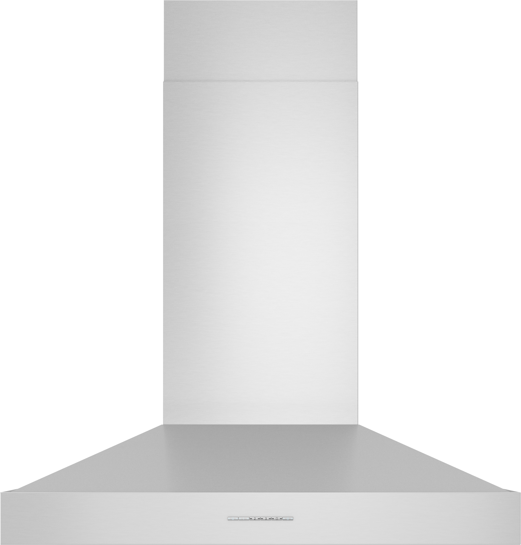stainless steel wall mounted range hood with pyramid silhouette and concealed filter panel in kitchen appliances collection