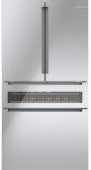 Stainless steel 36-inch French door refrigerator with bottom freezer and sleek glass door in Bosch appliances collection