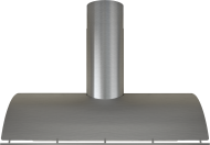 Stainless steel wall mounted range hood with perforated side panels in a contemporary kitchen appliance setting