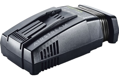 Compact black Festool AIRSTREAM quick charger for power tool batteries in portable power and tool accessories collections under $100
