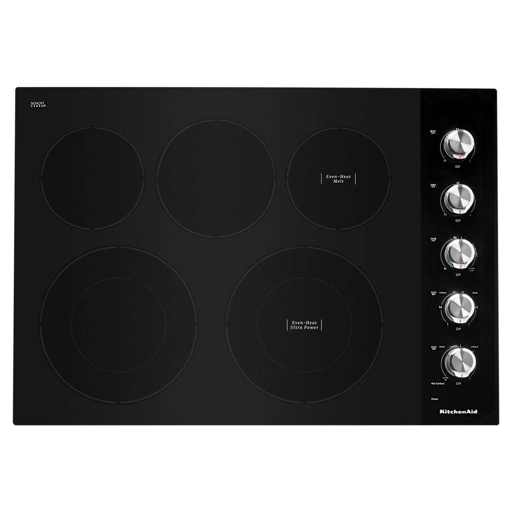Black electric cooktop with five heating elements and knob controls in Cooktops and Kitchen & Kitchenware collections