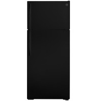 Black top-freezer refrigerator with a smooth finish and streamlined handles from kitchen appliances collection