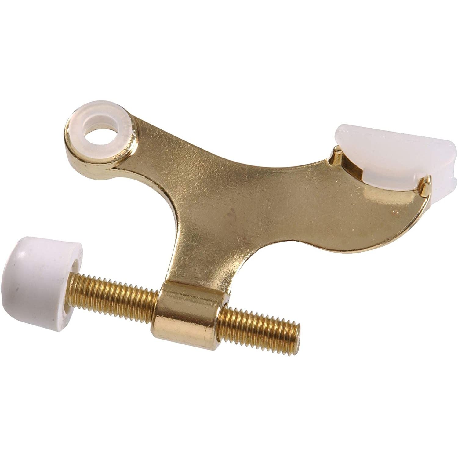Brass hinge pin door stop with white rubber tips for solid and hollow doors in door accessories and hardware collections