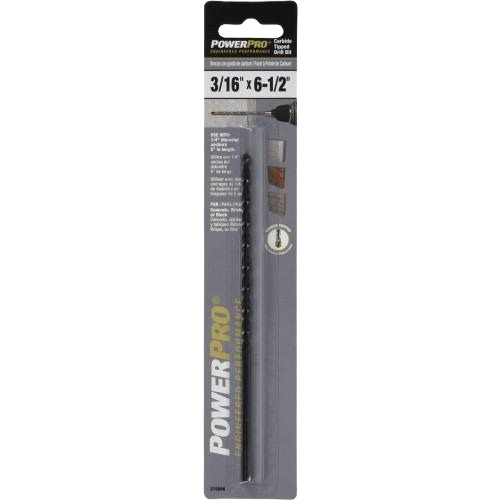3/16 inch by 6-1/2 inch carbide-tipped drill bit in packaging for precise drilling in hardware and tool accessories collections