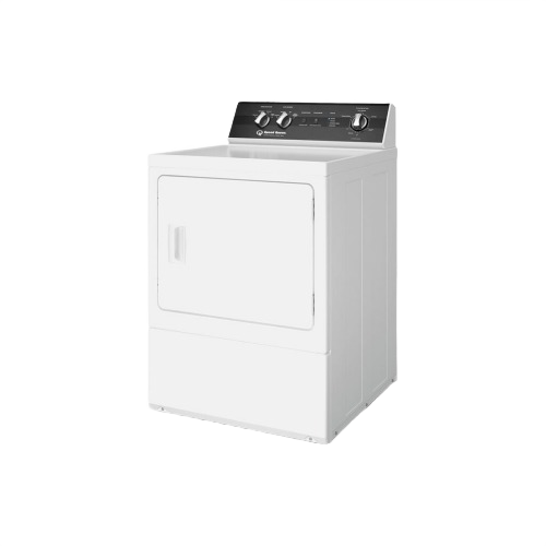White electric dryer with black control panel and manual knobs in Dryers and Appliances collections