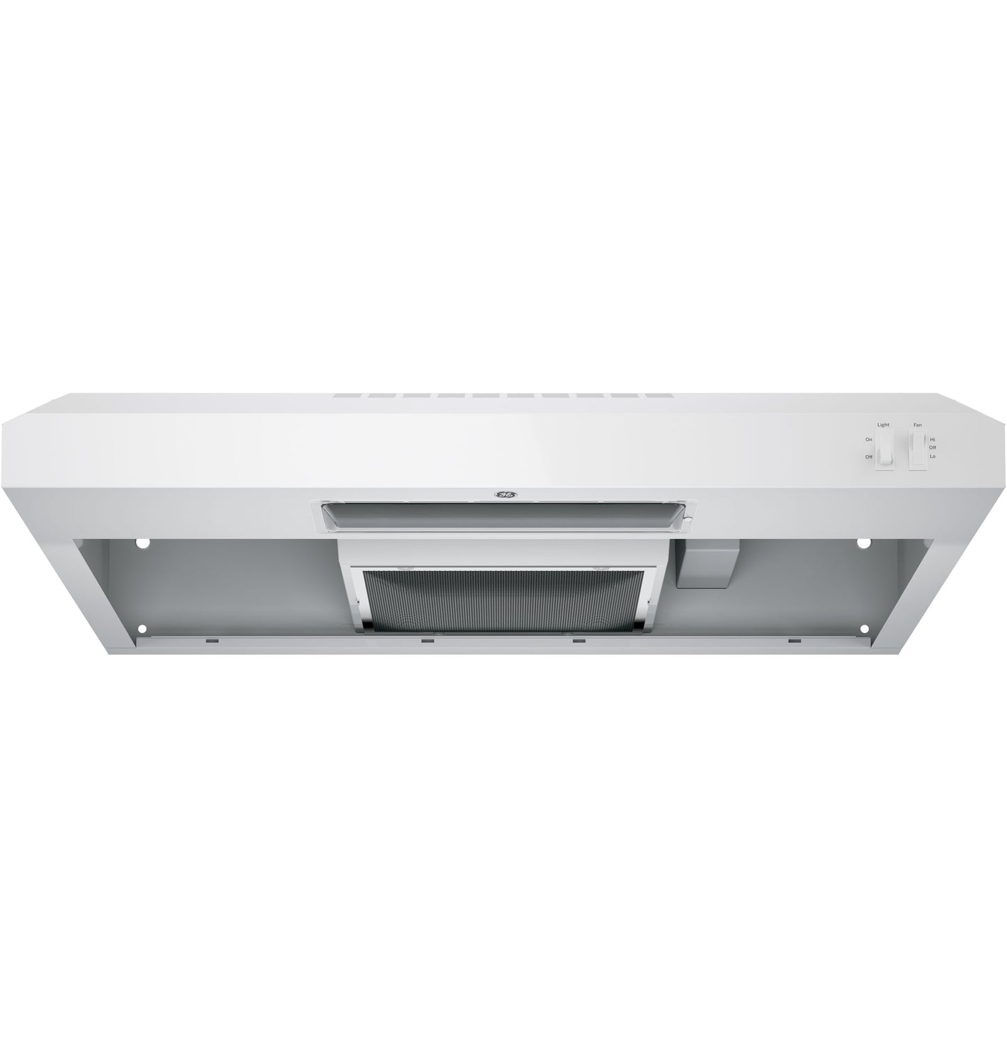 White under-cabinet hood with vent filter and dual control knobs from Range Hoods and Kitchen & Kitchenware collections