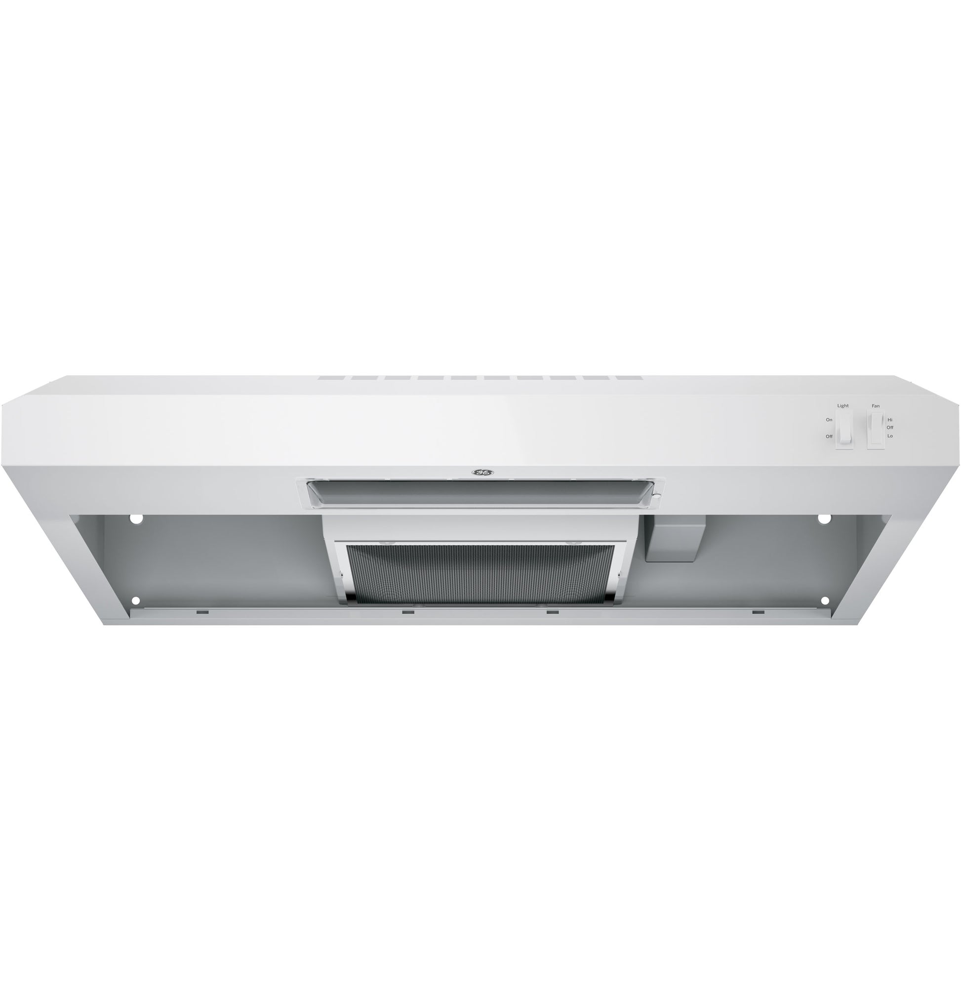 White under-cabinet hood with vent filter and dual control knobs from Range Hoods and Kitchen & Kitchenware collections