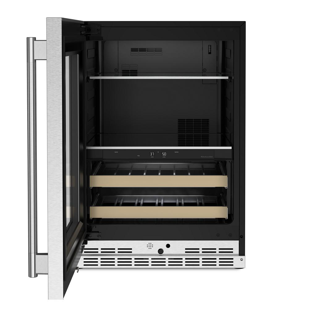 24" Beverage Center with Glass Door and Wood-Front Racks