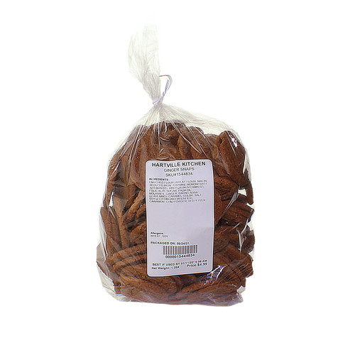 Clear plastic bag filled with spicy ginger snap cookies from Hartville Kitchen in food and beverage collection
