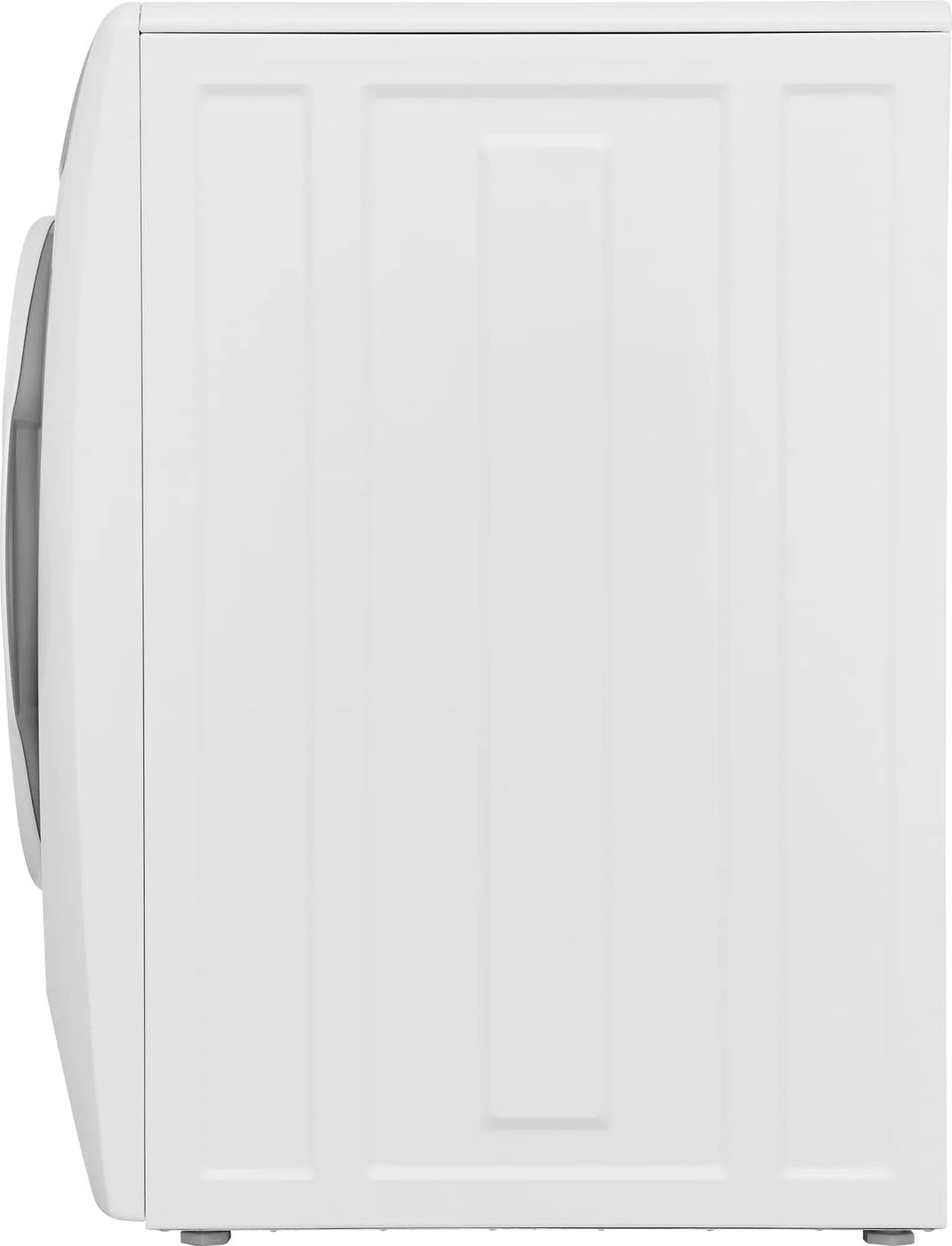 Side view of white front load washer from washers and appliances collection with textured panel design