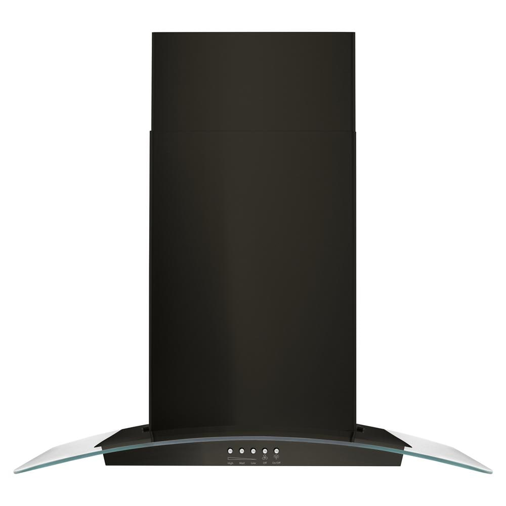 Black concave glass wall mount range hood with digital controls from Wall Mounted Range Hoods collection
