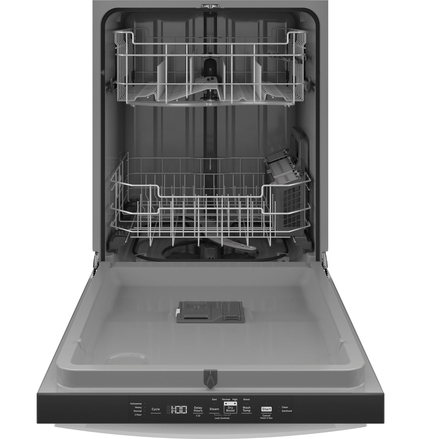 Open top control dishwasher with plastic interior, adjustable racks, and sanitize cycle in dishwashers and appliances collection