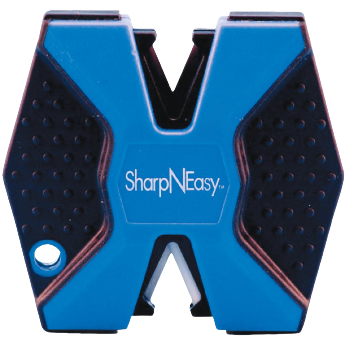 Compact blue and black handheld Sharp'N Easy knife sharpener with dual ceramic rods for home improvement tools under $50