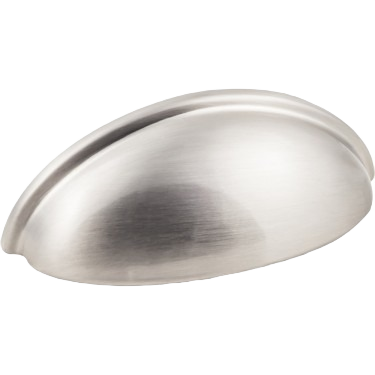 Satin nickel finish cup pull with smooth curved design for cabinets in hardware and furniture accessories collections