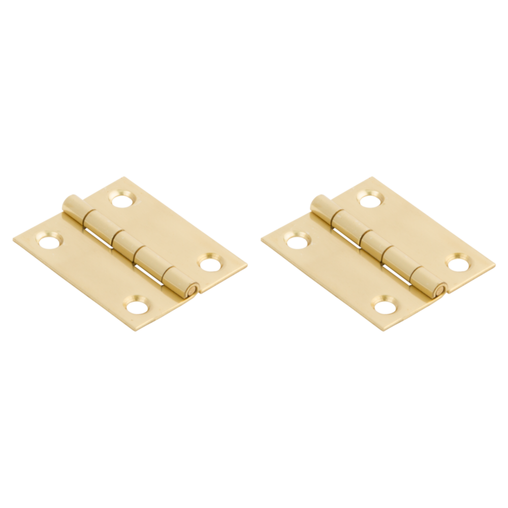 Pair of solid brass medium decorative hinges with four mounting holes each for home improvement and hardware projects under $50