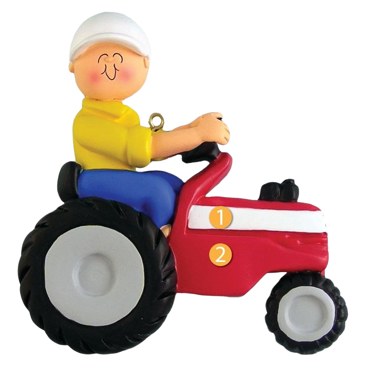 Personalized ornament of male figure on red tractor for Christmas Ornaments & Tree Decorations under $50 collection