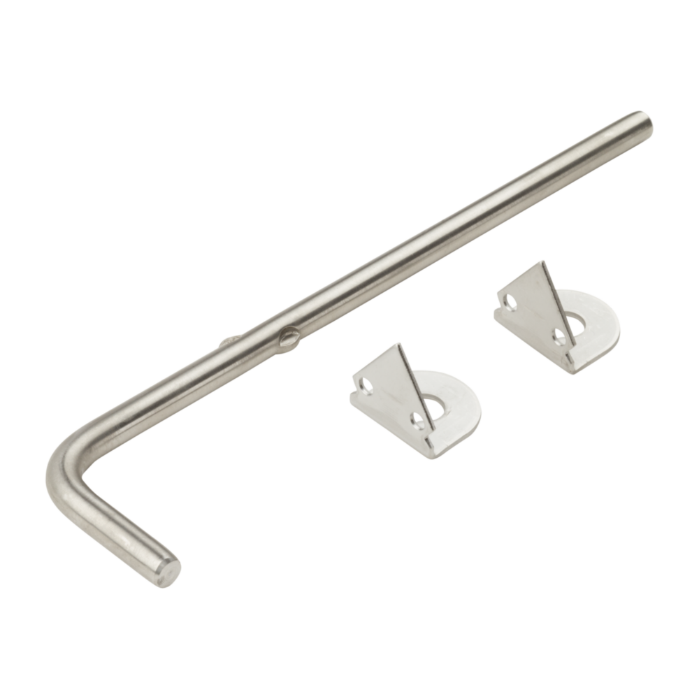 Stainless steel cane bolt with mounting brackets for securing heavy wood gates and doors in home improvement projects under $50
