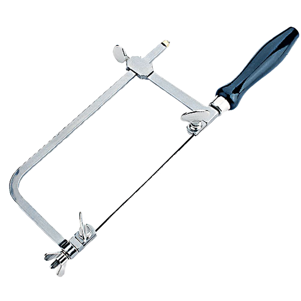 Jeweler’s saw frame with black handle and adjustable blade for precise cutting in tools and home improvement tasks