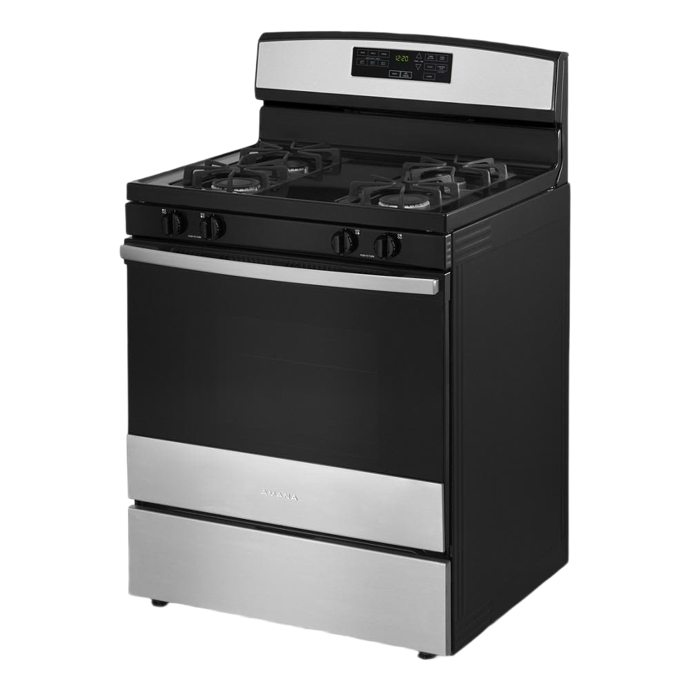 30-inch black and stainless steel gas range with five burners and digital control from Ranges & Kitchenware collection
