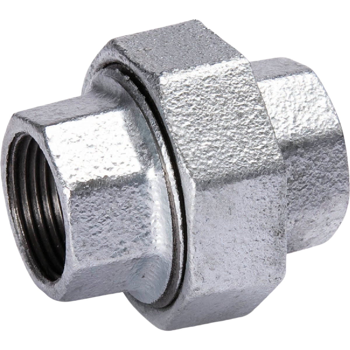 Galvanized malleable iron pipe union fitting with threaded connections for plumbing and galvanized pipe assemblies under $50