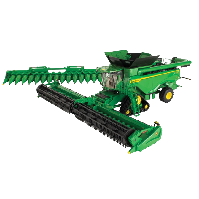 Green tracked combine scale model with detailed harvesting header for vehicles and toys collections under $100